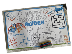 Birthday Party Coloring Placemats or Activity Mats for kids 11X17