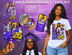 Grad Template Canva, Button, Fan and Mobile Invite and Center Print T-Shirt
