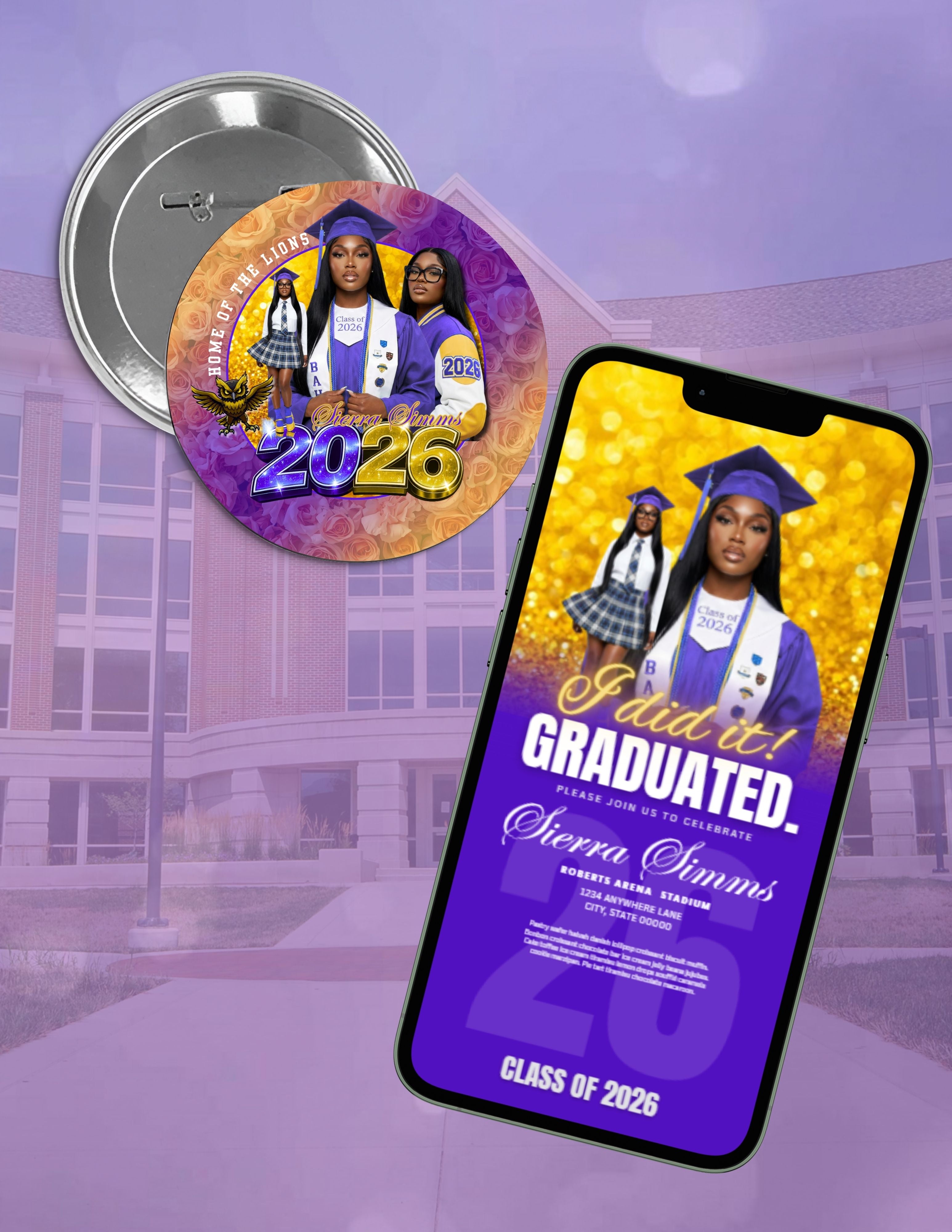 Grad Template Canva, Button, Fan and Mobile Invite and Center Print T-Shirt