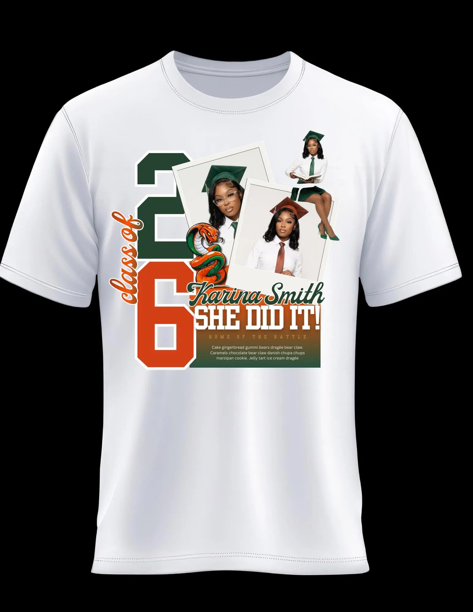 Grad T-Shirt Templates GREEN AND ORANGE DESIGN