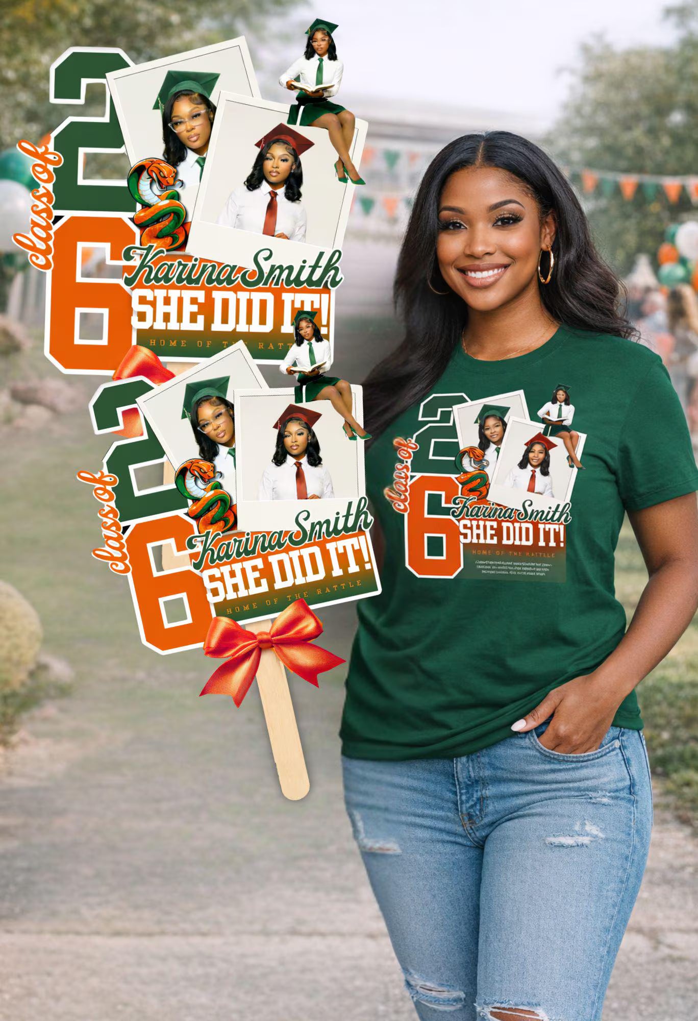 Grad T-Shirt Templates GREEN AND ORANGE DESIGN